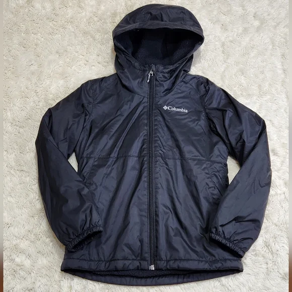 Columbia Black Hooded Cozy Jacket Girls Sz Small 7/8 - Picture 3 of 10